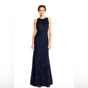 Adrianna Pappell - sequin "halter crunch" dress - Midnight blue - Size 0 - NWT